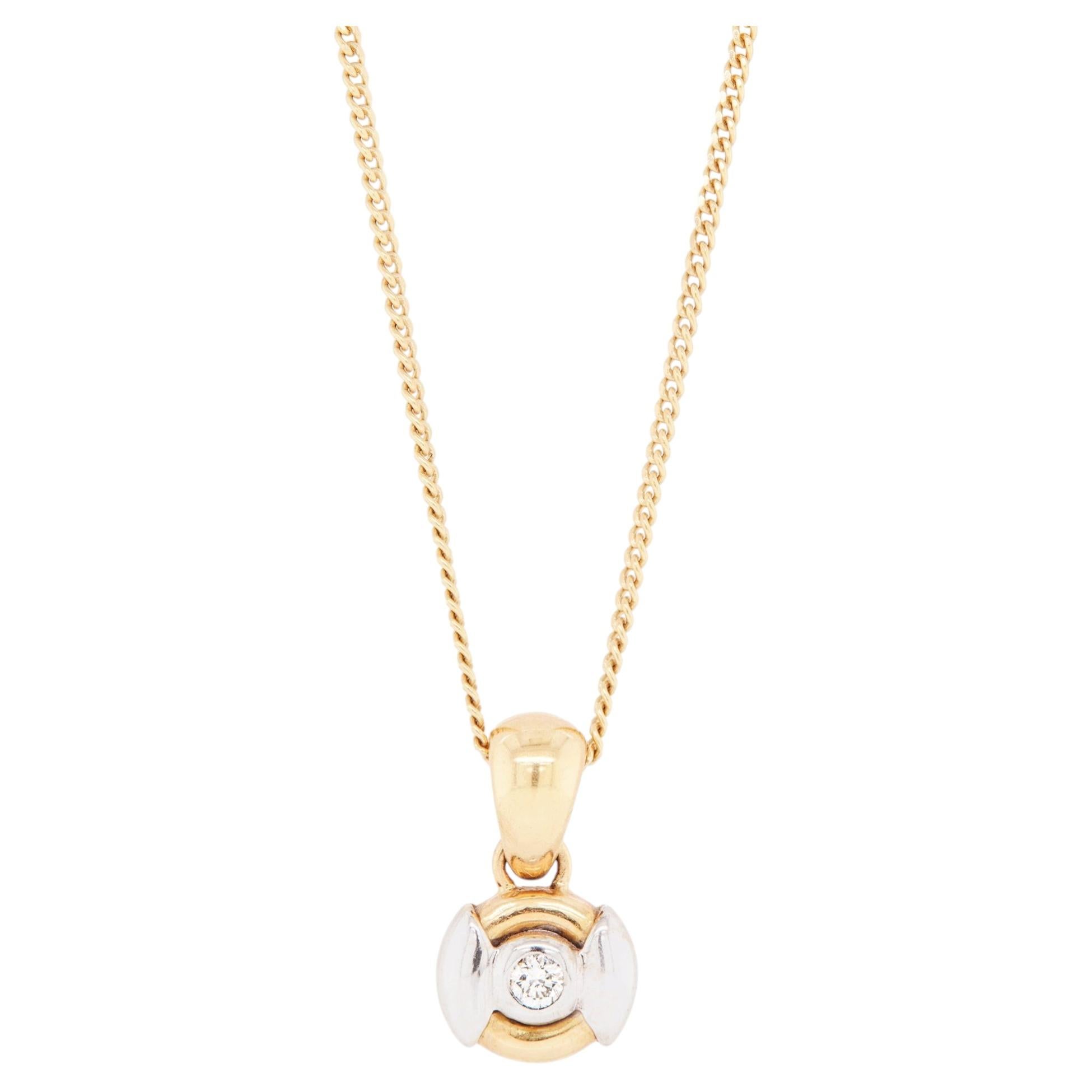 Diamond 18 Carat Yellow and White Gold Circular Pendant Necklace For Sale