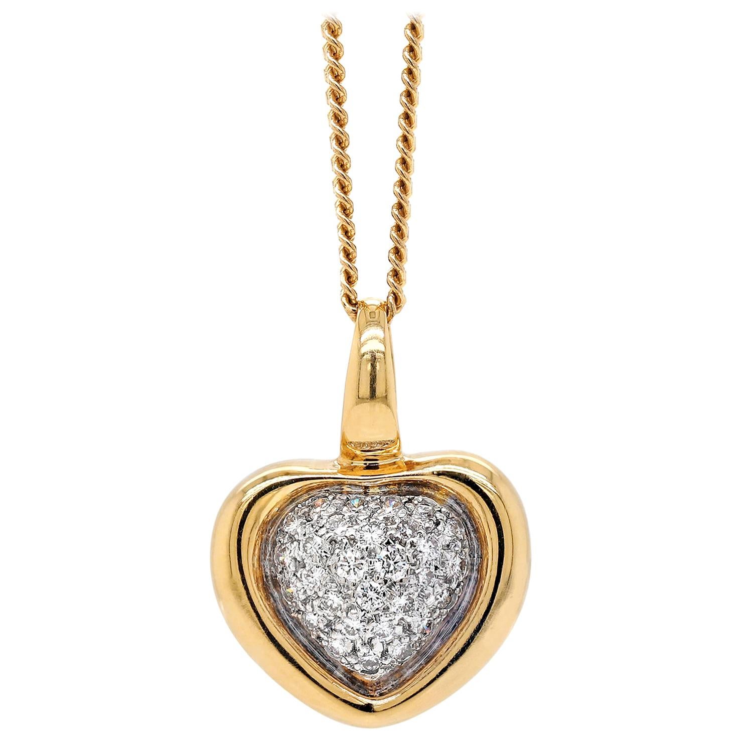 Diamond 18 Carat Yellow and White Gold Heart Pendant and Chain