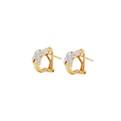 Diamond 18 Carat Yellow and White Gold 'Kiss' Huggie Half-Hoop Earrings