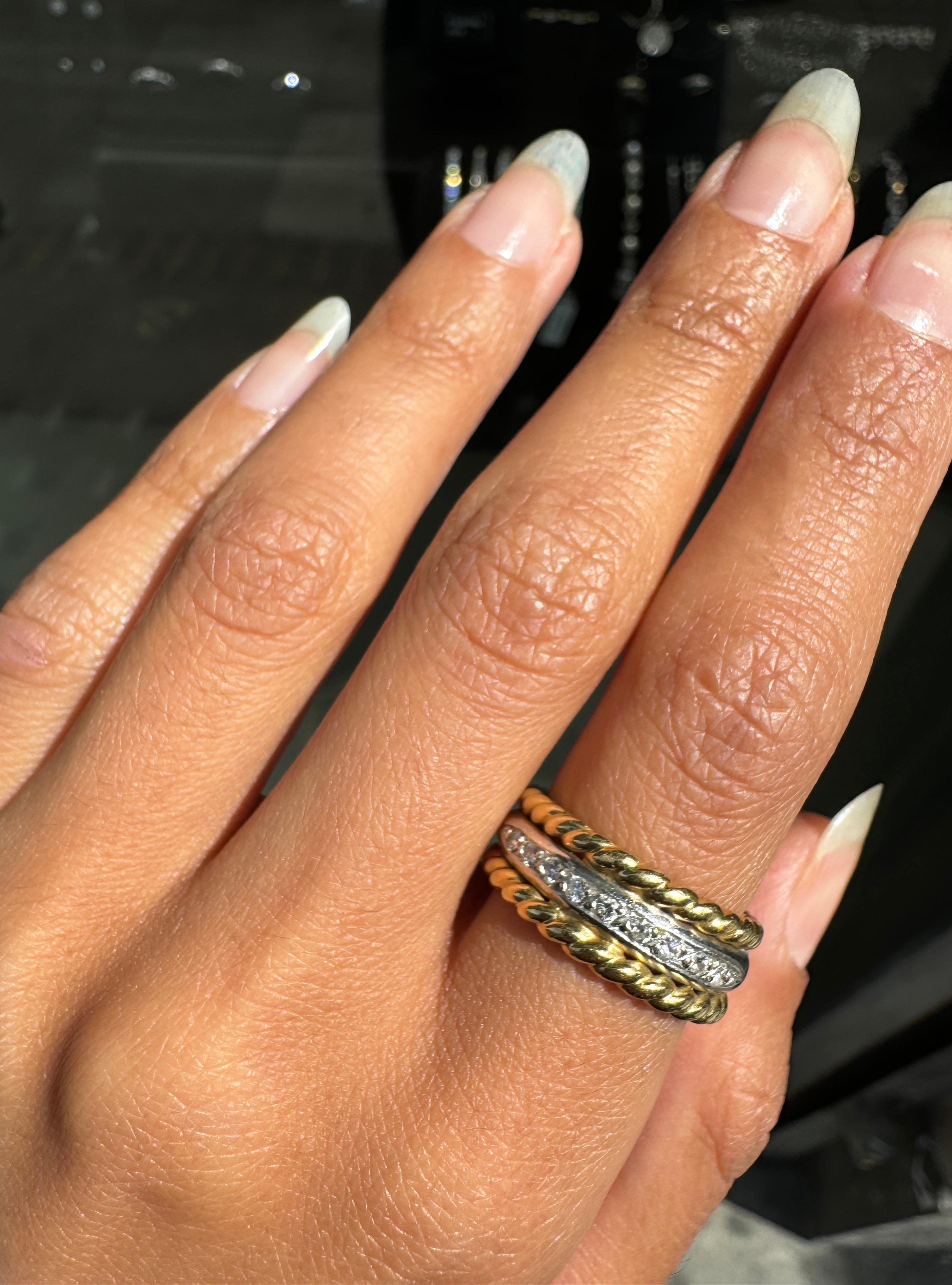 Brilliant Cut Diamond 18 Carat Yellow and White Gold Rope Wide Band Ring For Sale