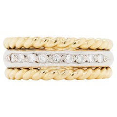 Anillo de oro amarillo y blanco de 18 quilates de diamantes con banda ancha de cuerda