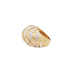 Diamond 18 Carat Yellow and White Gold Textured Bombé Dome Cocktail Ring