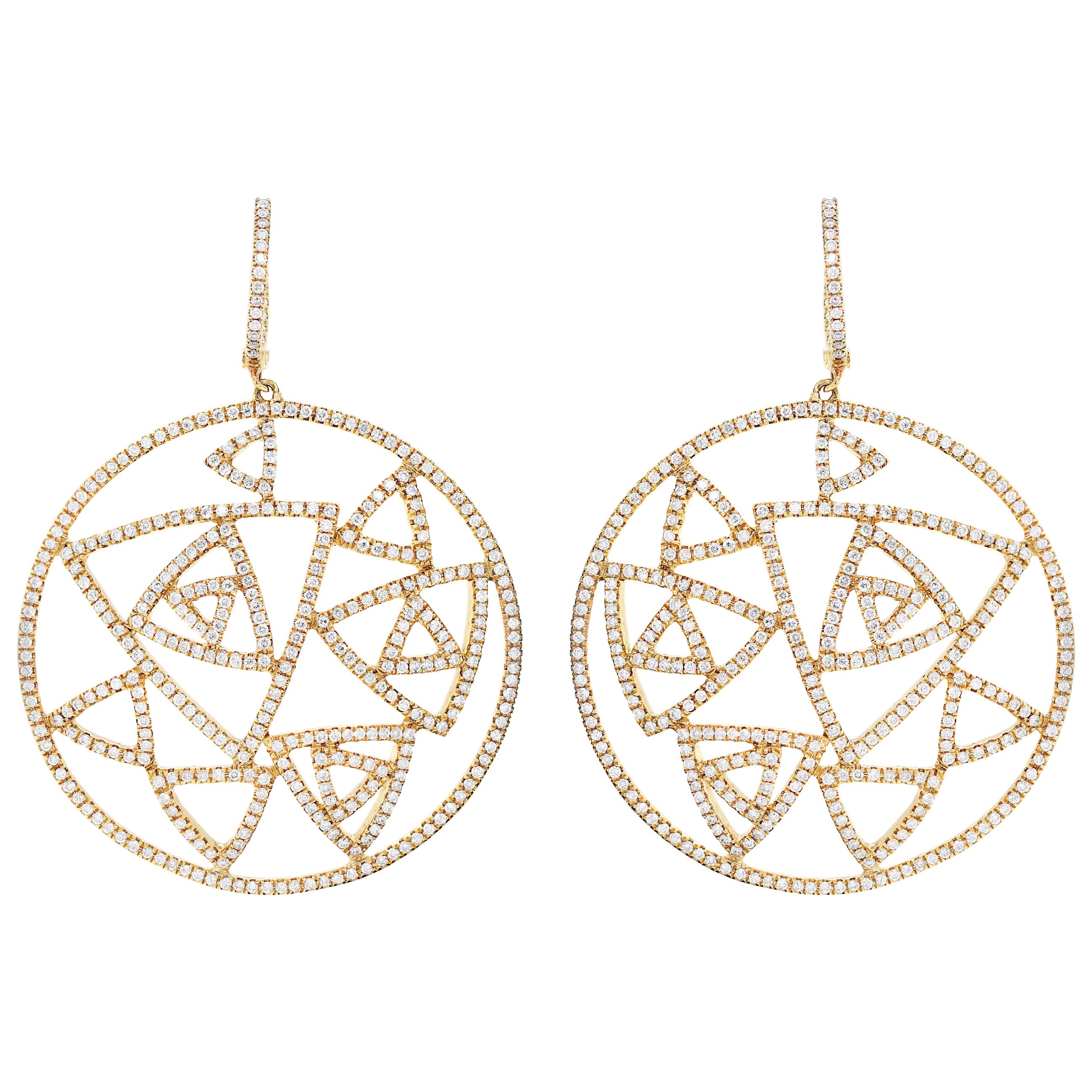 Diamant 18 Karat Gelbgold Geometrische Kleid-Ohrringe im Angebot