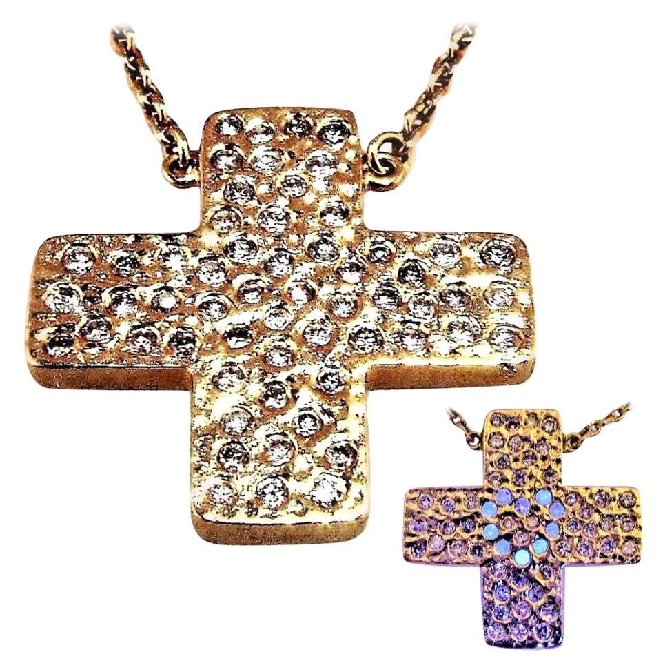 Diamond 18 kt Yellow Gold Pendant Necklace Love Heart Cross DIAMONDS in the SKY