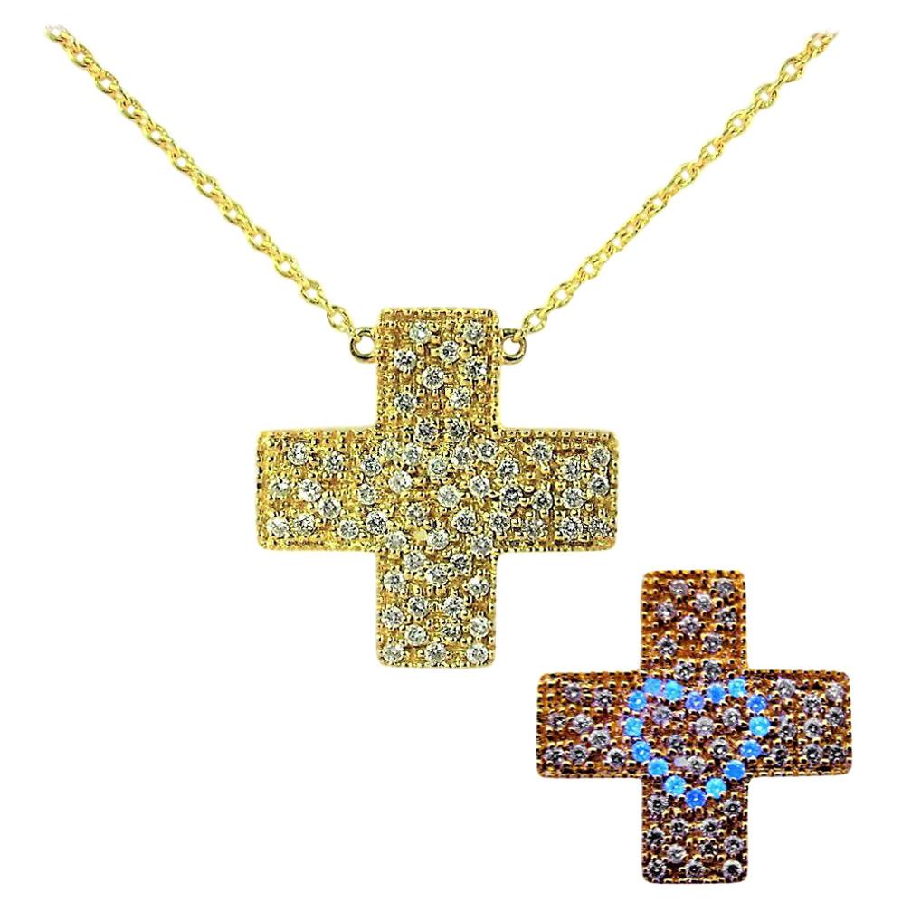 Diamond LOVE Gold Cross Pendant with Magic DIAMOND MESSAGE of LOVE For Sale