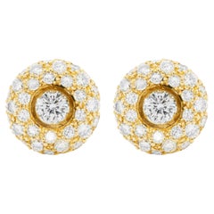 Boucles d'oreilles en or jaune 18 carats avec diamants et grappes rondes