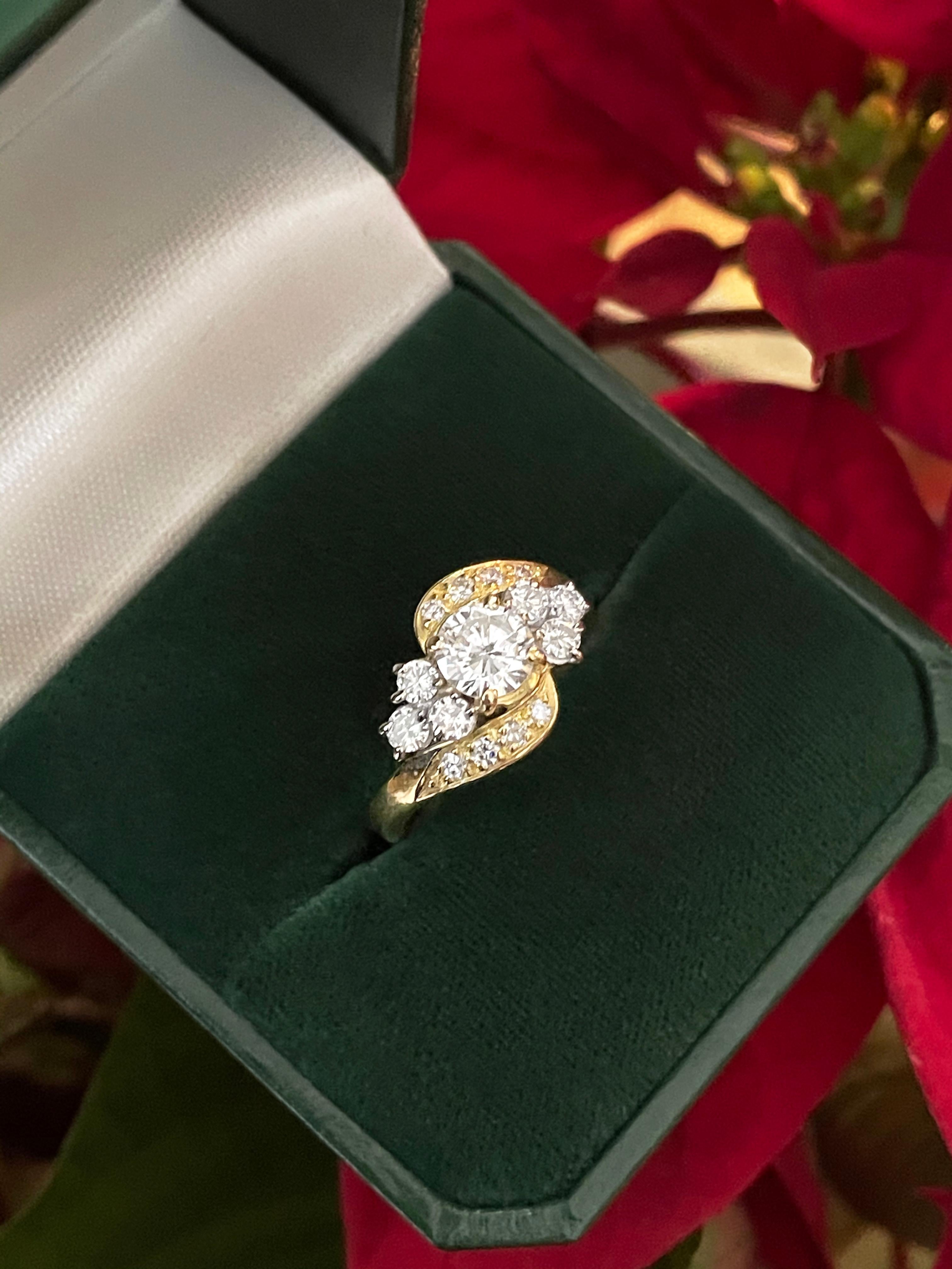 Brilliant Cut Diamond 18 Carat Yellow Gold Twist Engagement Ring For Sale