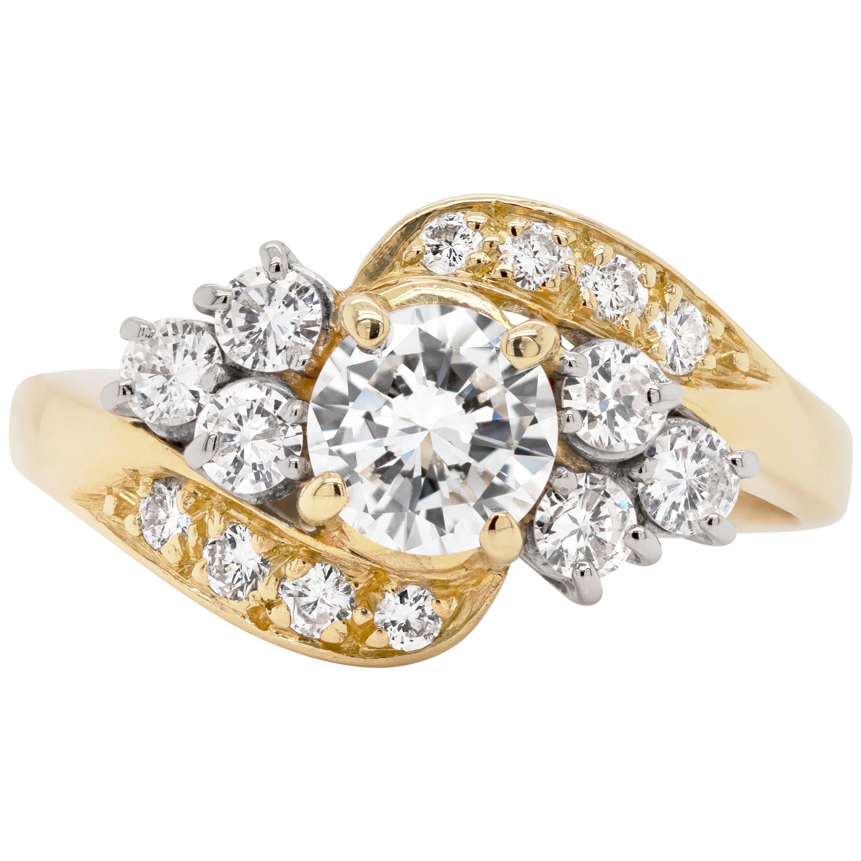 Diamond 18 Carat Yellow Gold Twist Engagement Ring For Sale
