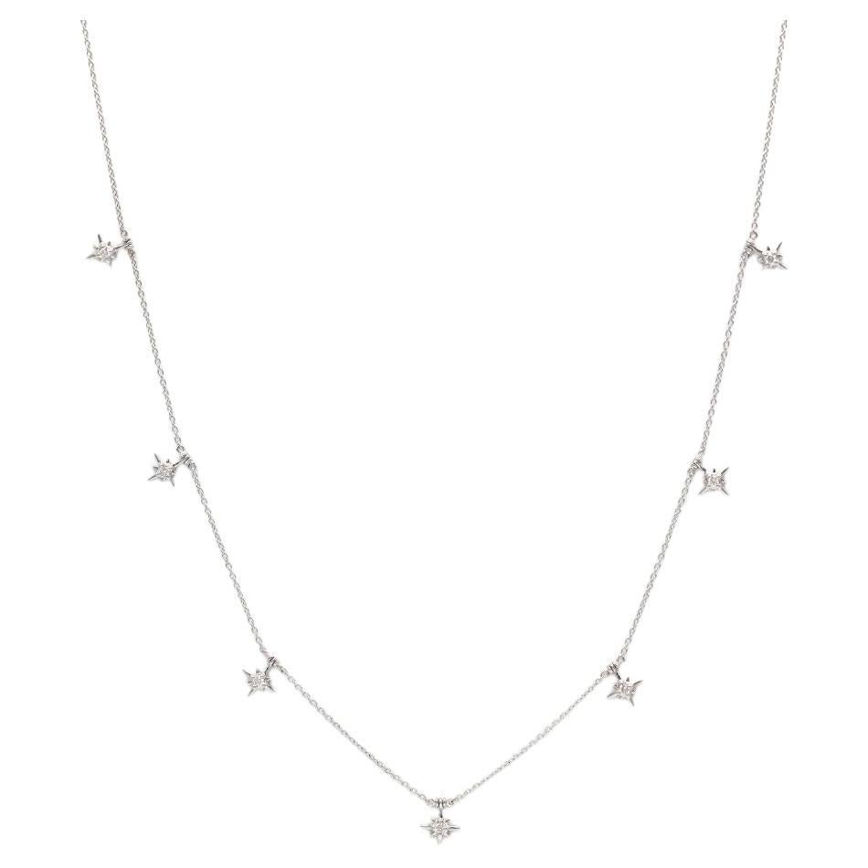 Diamond 18 K White Gold Star Chain Necklace  For Sale