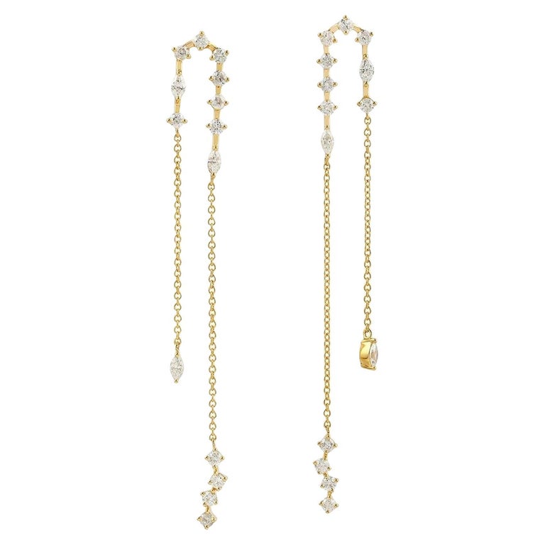 18Kt Gold Plated Dangling Chain Front Back Drop Earring For Women