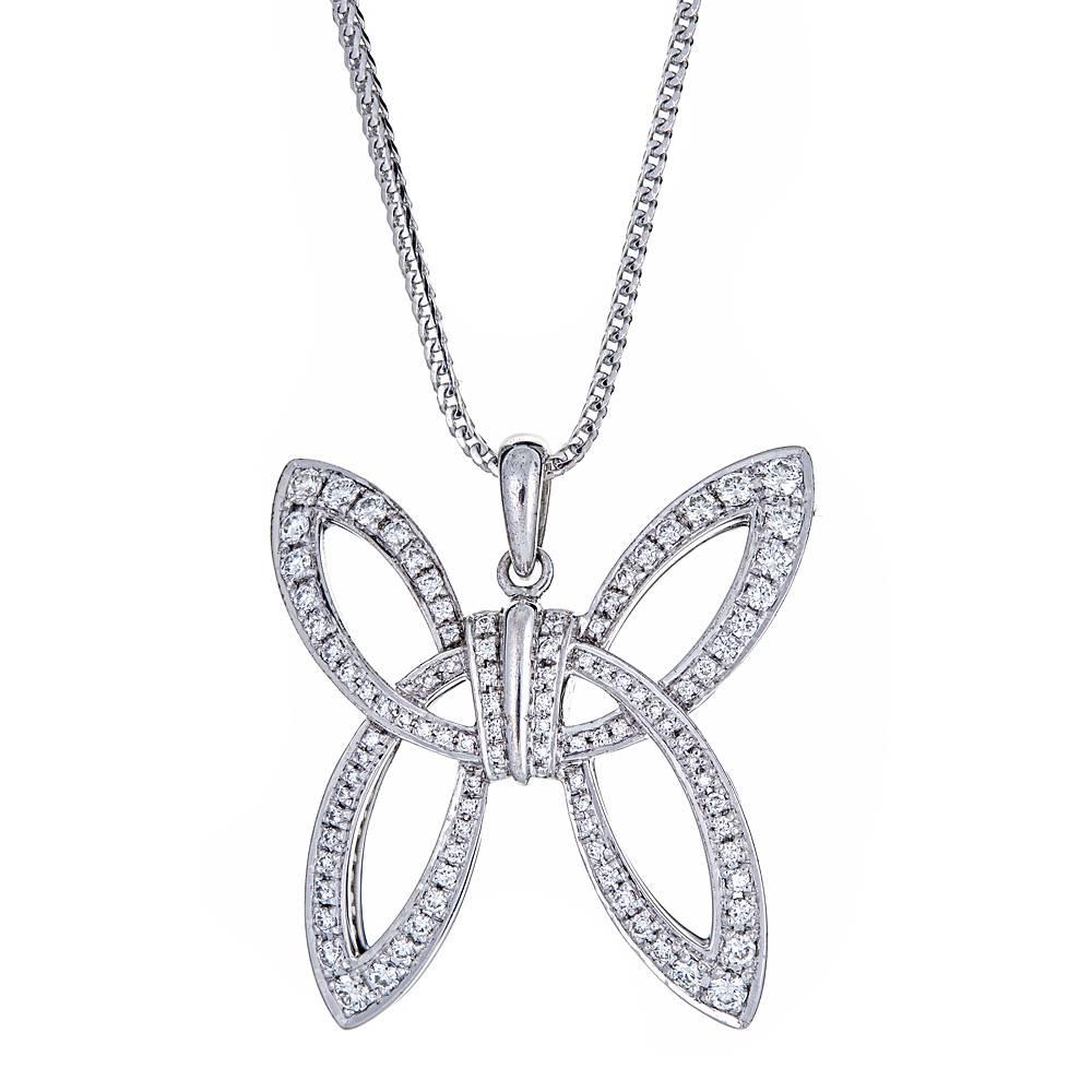 18 Karat White Gold Round 1.3 Ct Diamond Butterfly Pendant Necklace By Di Modolo

This unique diamond pendant is a perfect gift for her. The elegant design features round natural diamonds encrusted in a beautiful butterfly designed pendant. She will