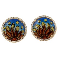 Diamond 18 Karat Gold Enamel Stud Earrings