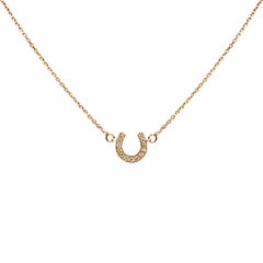 Diamond 18 Karat Gold Horseshoe Charm Pendant Chain Necklace 