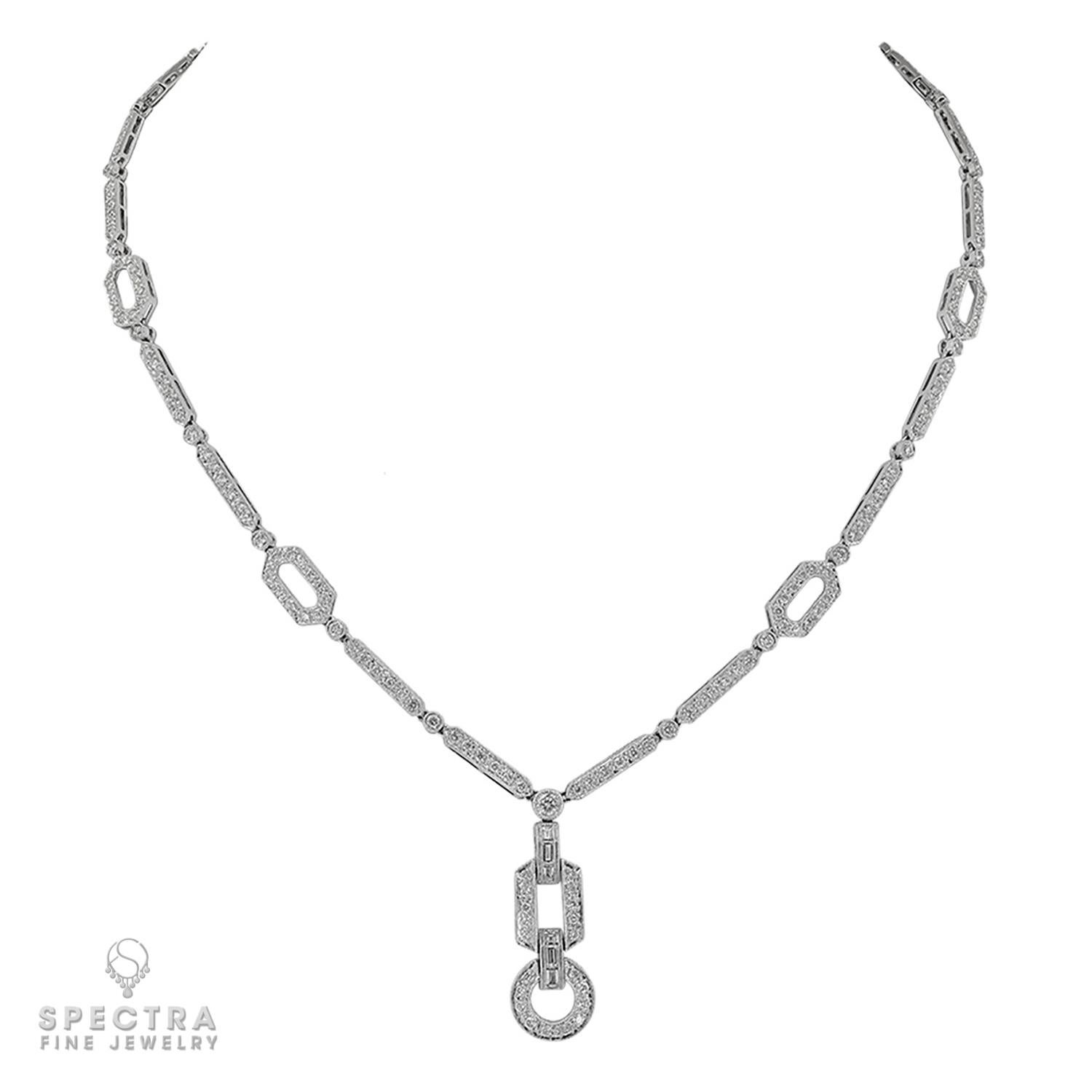 Round Cut Contemporary Diamond Pave Articulated Lavalier Necklace For Sale