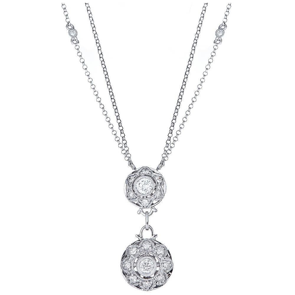 Natural Round 0.85 ct Diamond Pendant Drop Chain Necklace in 18 karat White Gold