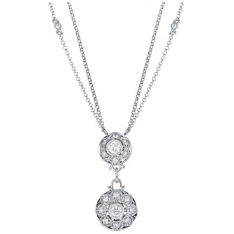 Natural Round 0.85 ct Diamond Pendant Drop Chain Necklace in 18 karat