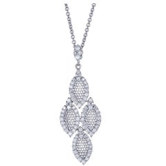 1.0 ct Diamond Drop Cluster Pendant Necklace in 18 karat White Gold Size 16"
