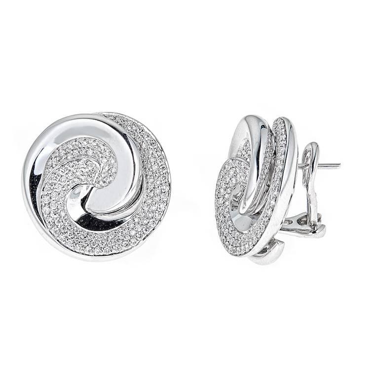 Roberto Coin Diamond Accent Pave Diamond Clip On Earrings 18k White Gold For Sale