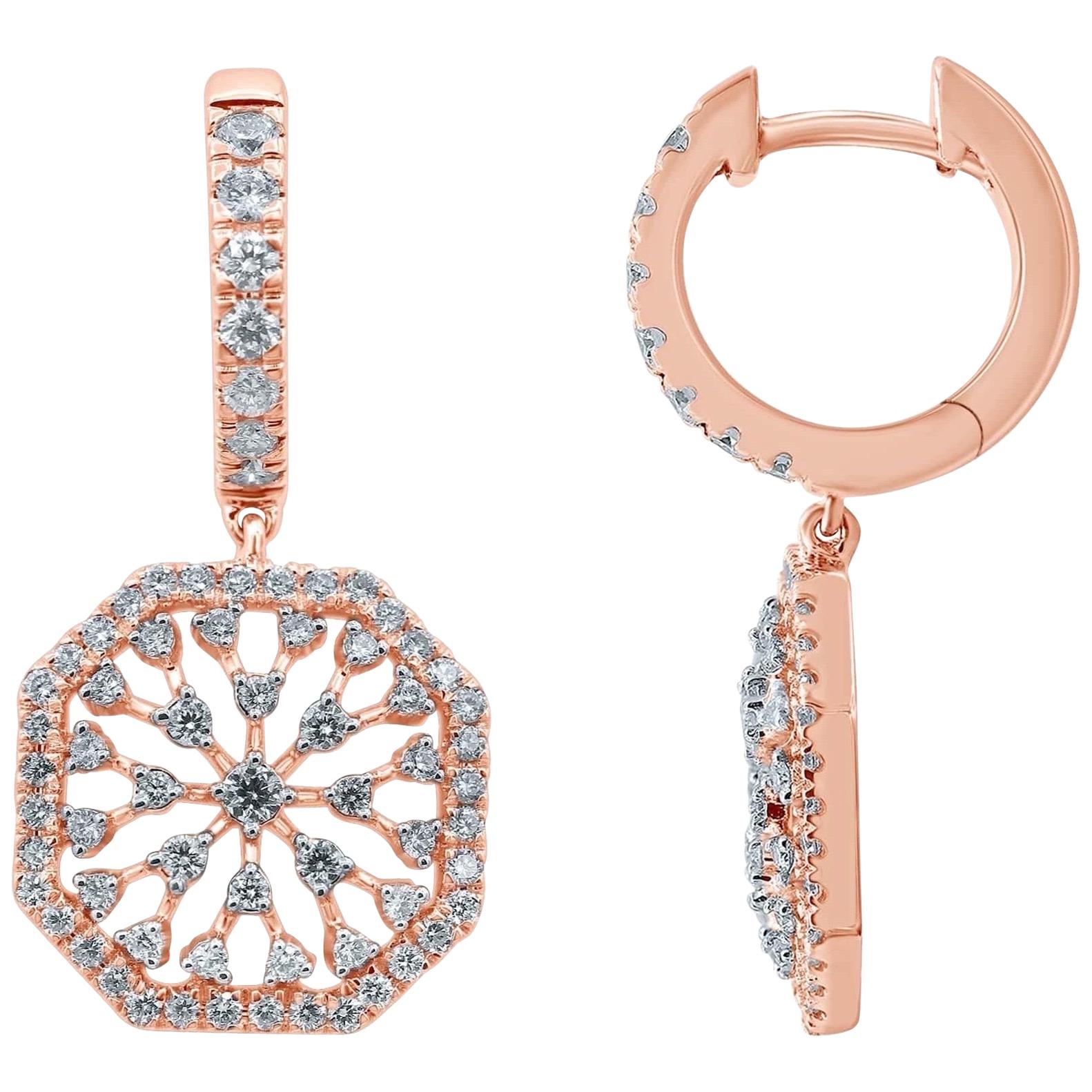 Diamond 18 Karat Gold Snowflakes Drop Earrings For Sale