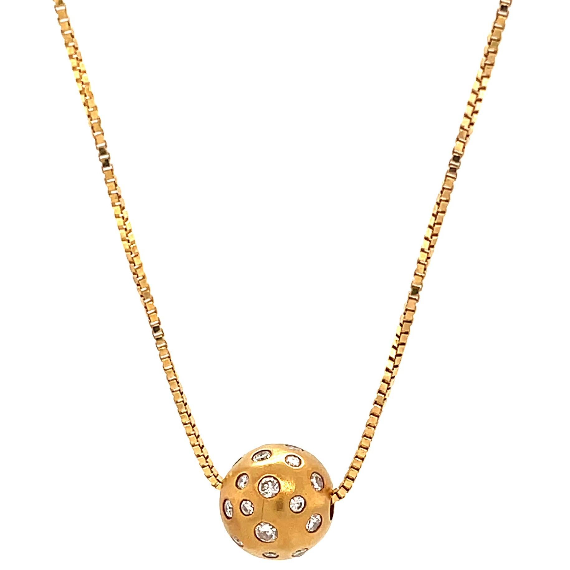 Round Cut Diamond 18 Karat Gold Sphere Necklace