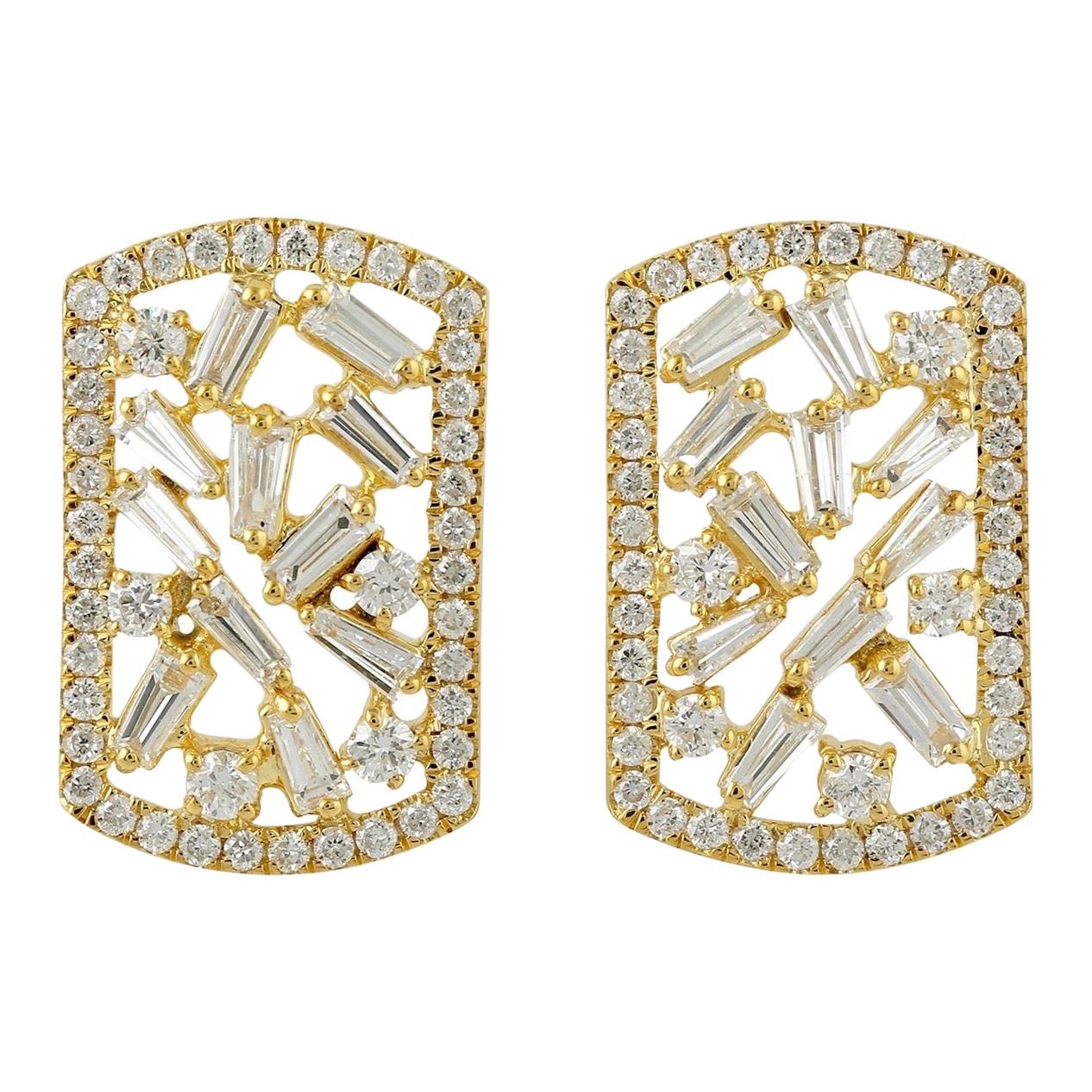 Diamond 18 Karat Gold Stud Earrings For Sale