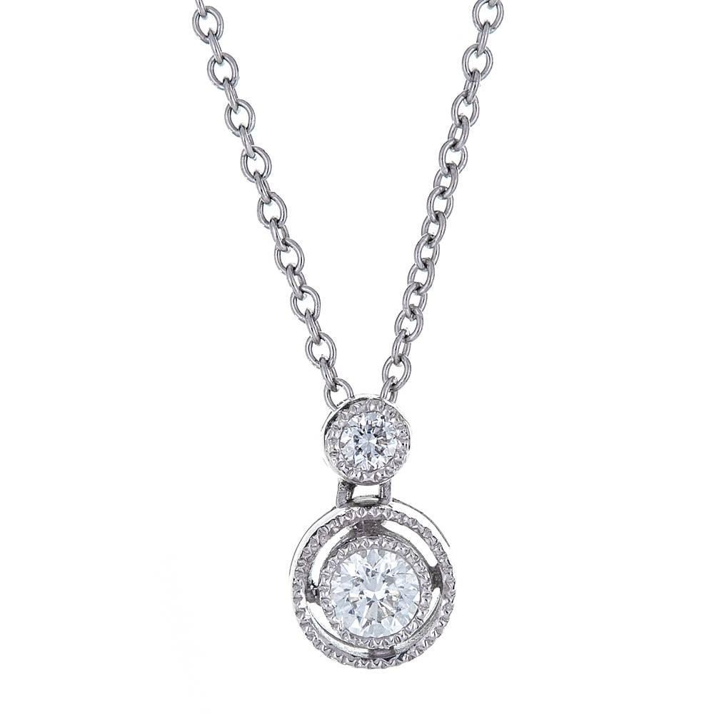 1/5 TCW Round Diamond Pendant Chain Necklace in 18k White Gold by Tacori For Sale
