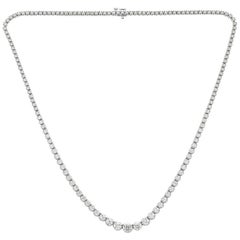 18 Karat White Gold Round Brilliant Diamond Tennis Necklace Choker Jewelry