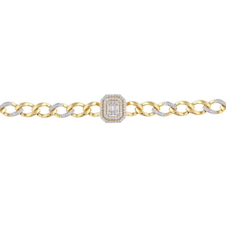 Cast from 14-karat rose gold, this link bracelet is hand set with .80 carats of sparkling diamonds. Available in yellow, rose and white gold. Bracelet Size 6.25 Inches

FOLLOW MEGHNA JEWELS storefront to view the latest collection & exclusive