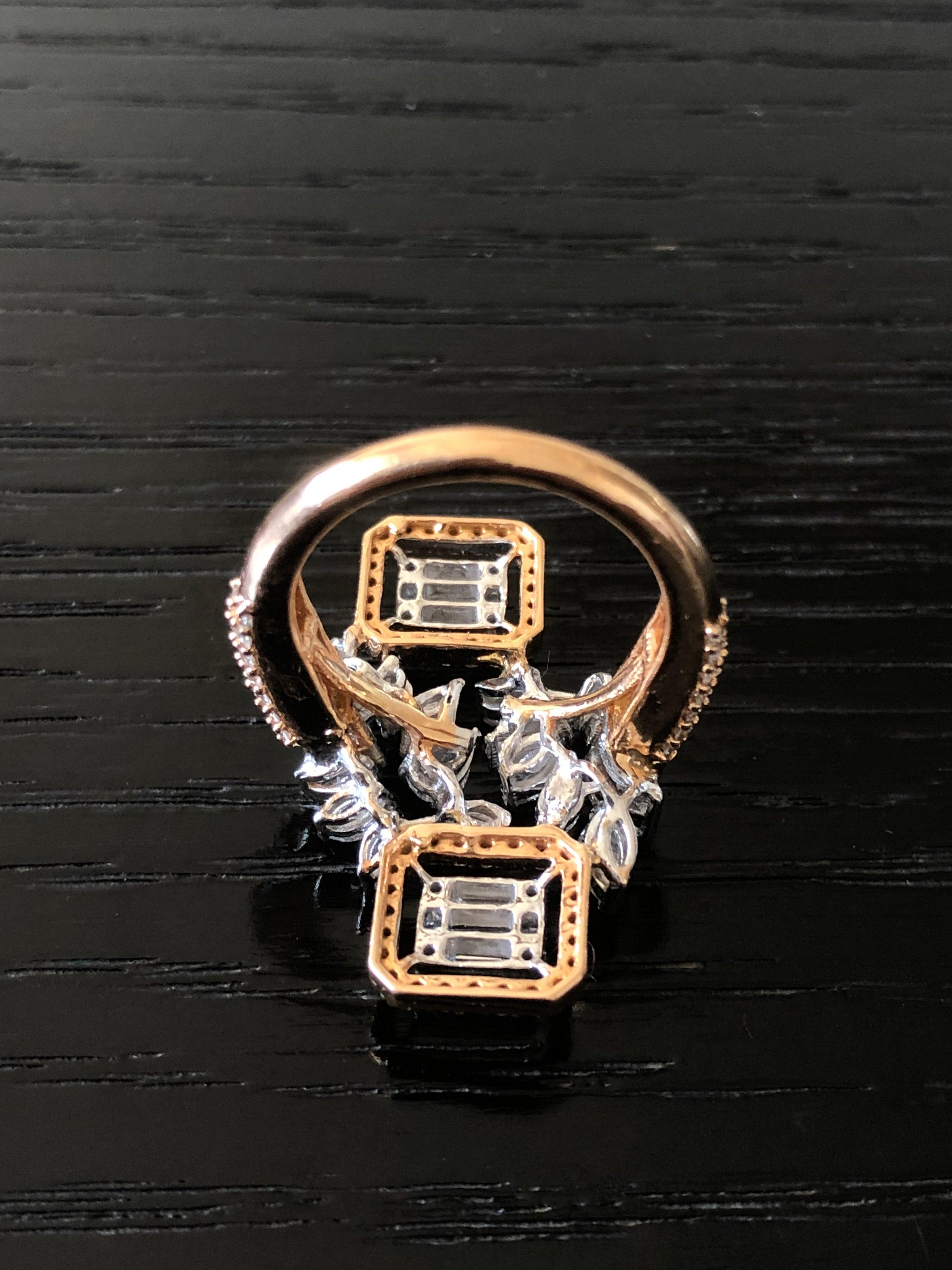 For Sale:  Diamond 18 Karat Rose Gold Cocktail Ring 6
