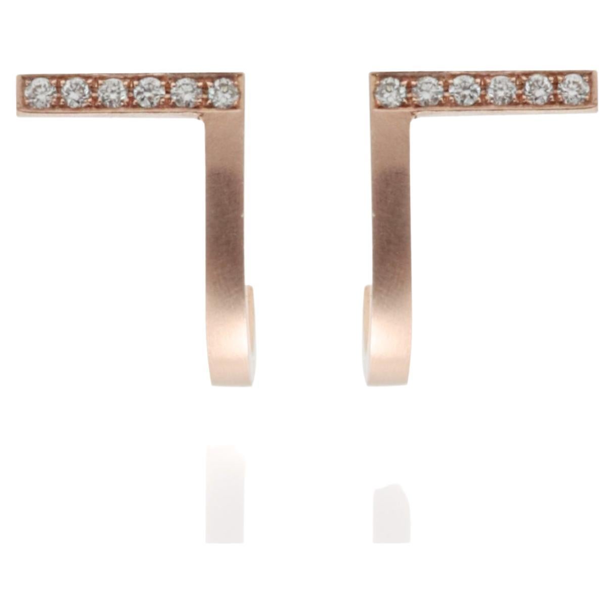 Diamond 18-Karat Rose Gold Curve Earrings For Sale