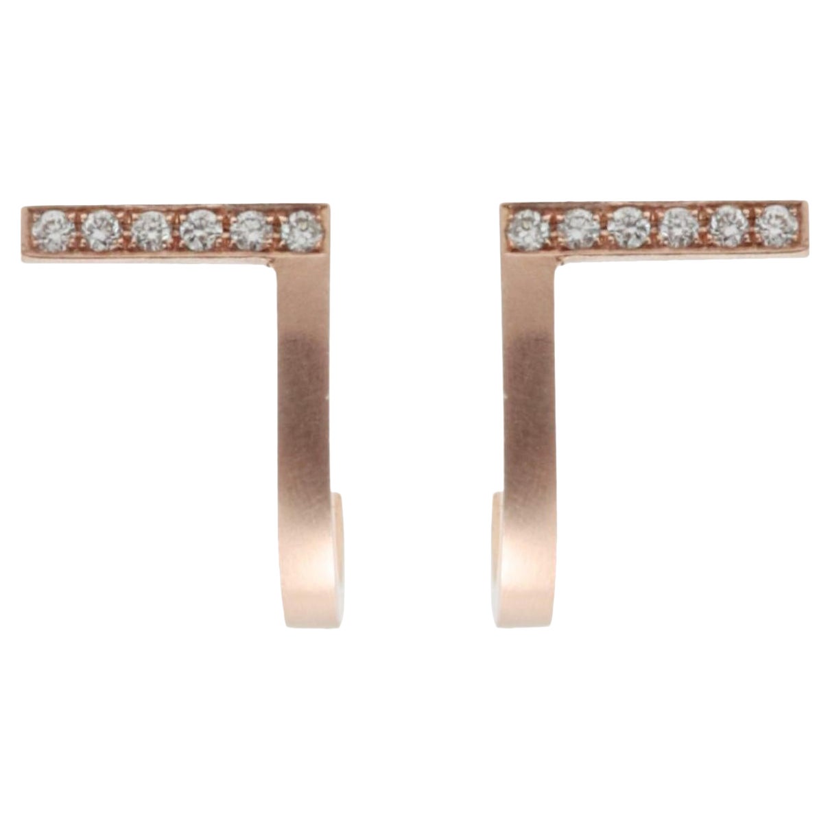 Diamond 18-Karat Rose Gold Curve Earrings For Sale