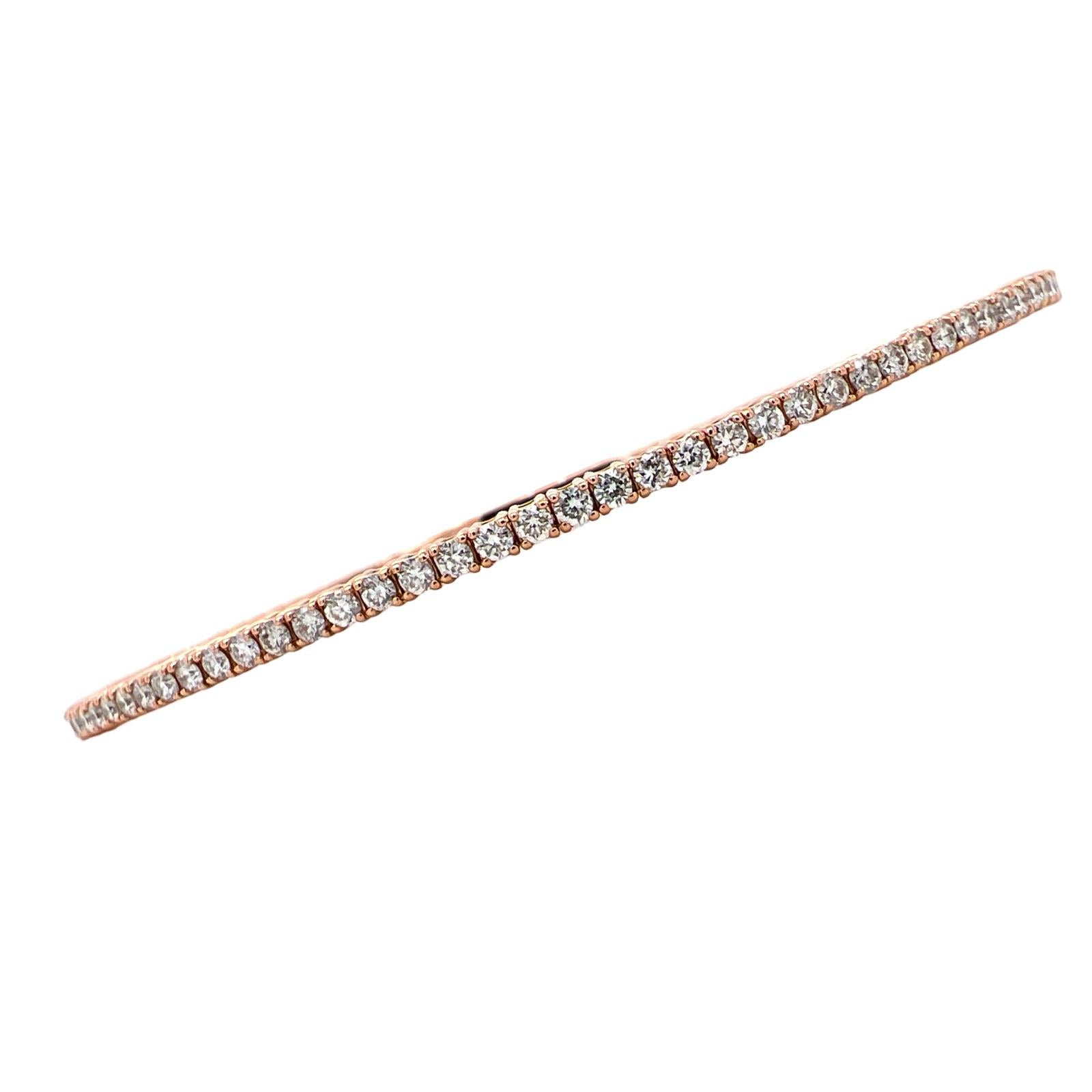 Diamond 18 Karat Rose Gold Modern Thin Stackable Bangle Bracelet Flexible In New Condition For Sale In Boca Raton, FL