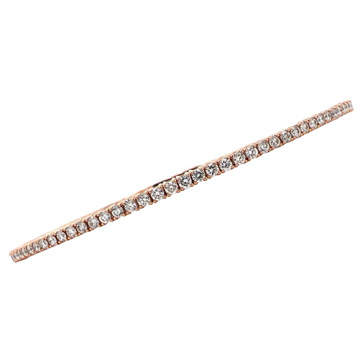 Diamond 18 Karat Rose Gold Modern Thin Stackable Bangle Bracelet Flexible For Sale