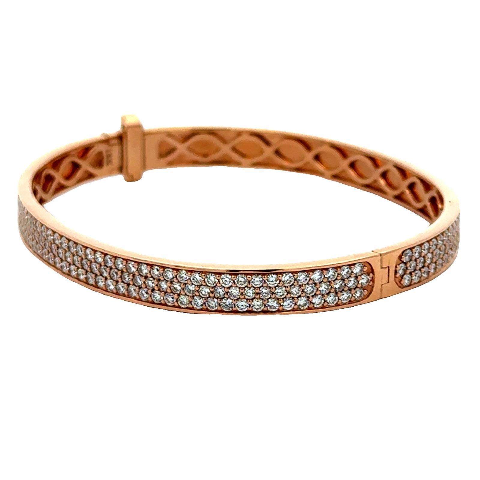 Donna Bracciale a tre file in oro rosa 18 carati con diamante New Modern in vendita