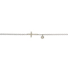18 Karat Solid White Gold Diamond Cross Charm Chain Bracelet 