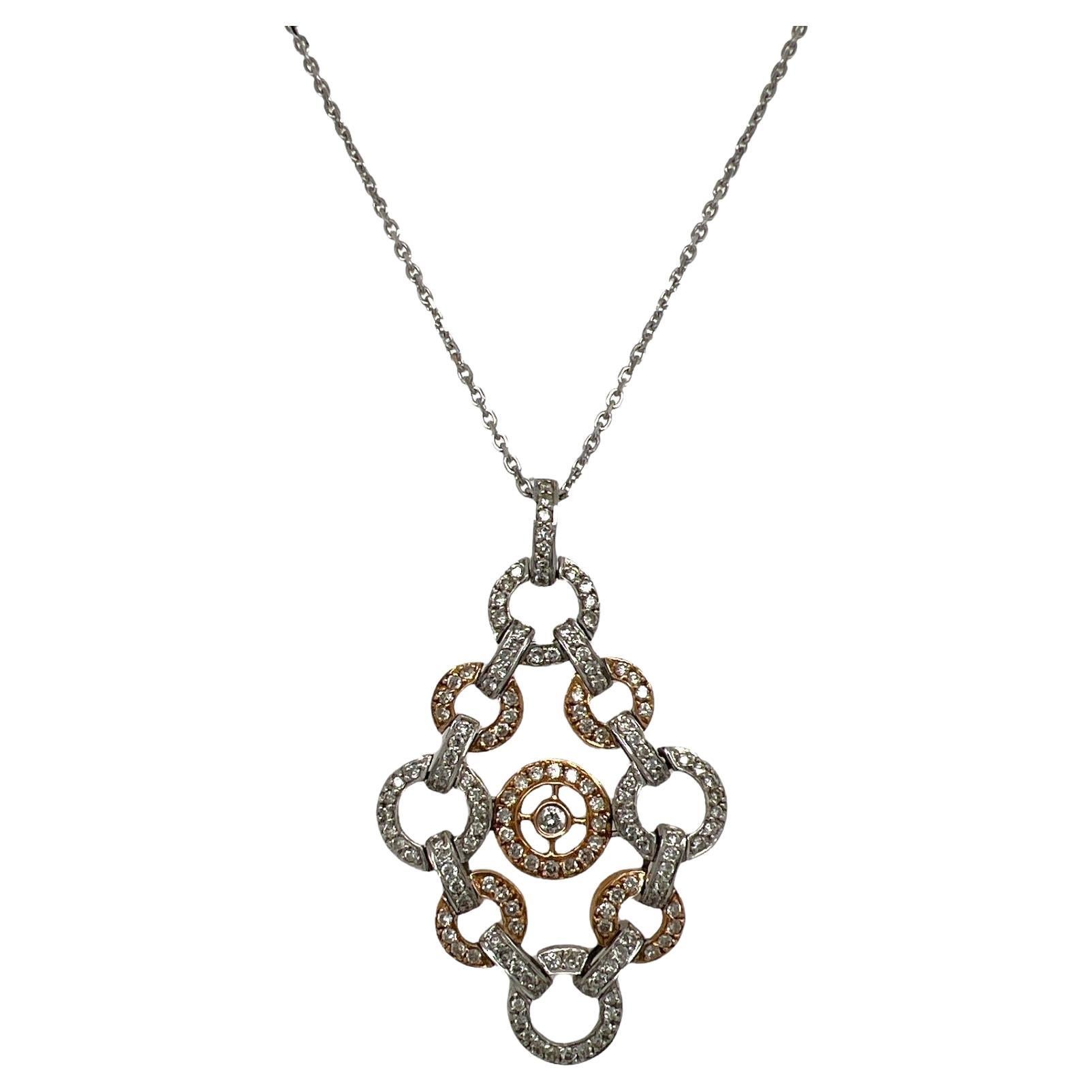 Diamond 18 Karat Tri-Color Gold Flexible Open Circle Modern Pendant Necklace