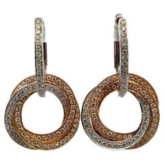 Diamond 18 Karat Tri-Color Gold Trinity Style Dangle Drop Earrings