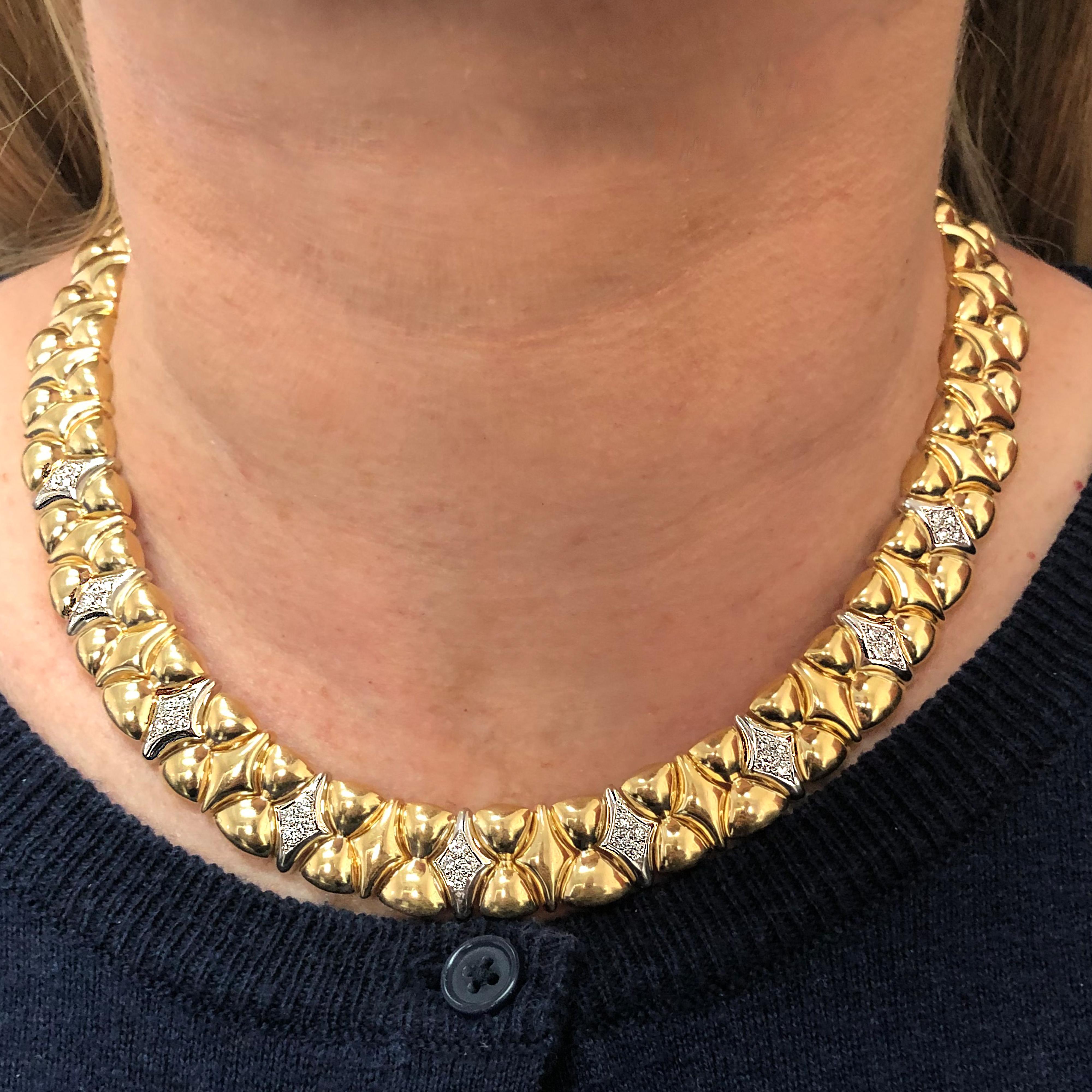 Modern Diamond 18 Karat Two-Tone Gold Collar Necklace