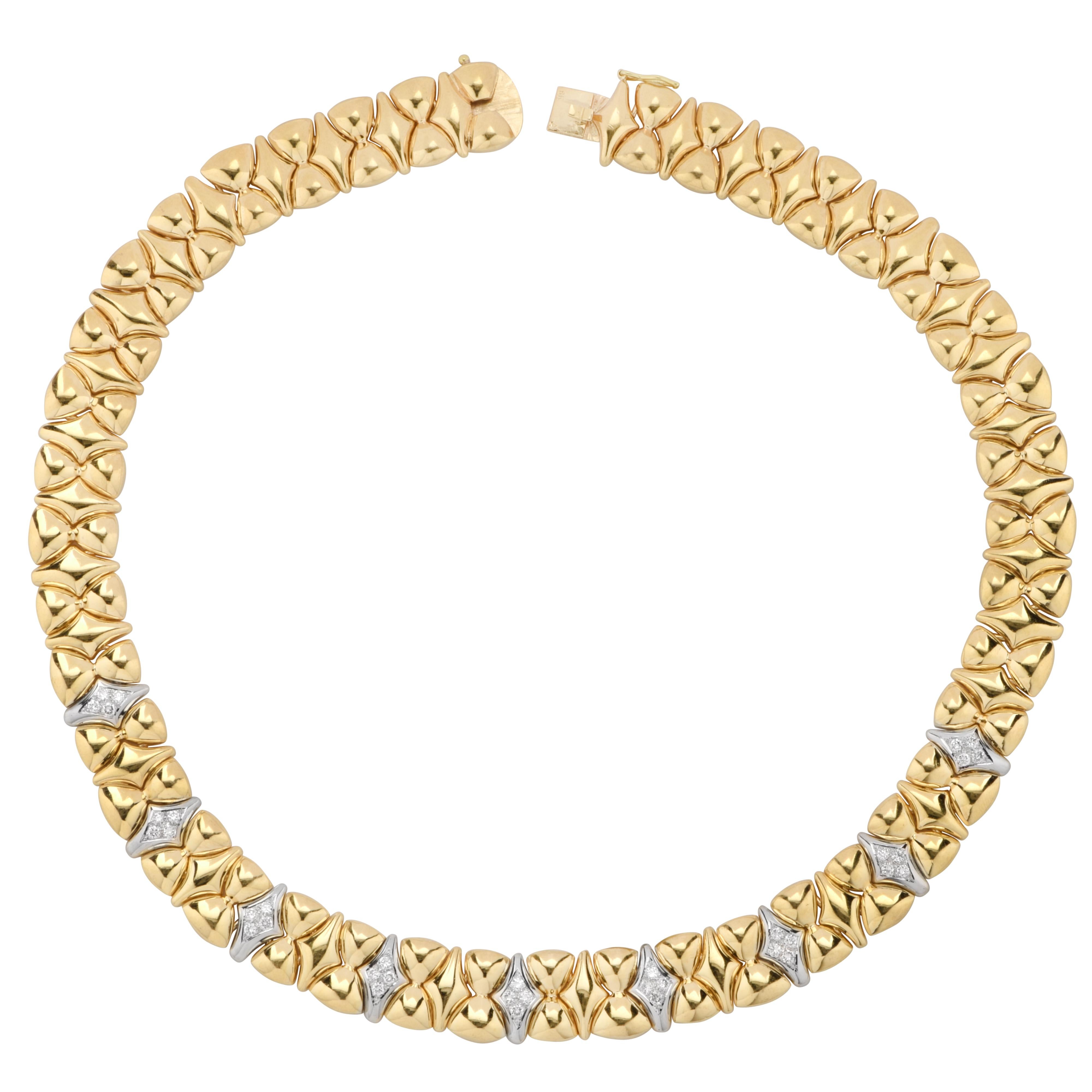 Round Cut Diamond 18 Karat Two-Tone Gold Collar Necklace