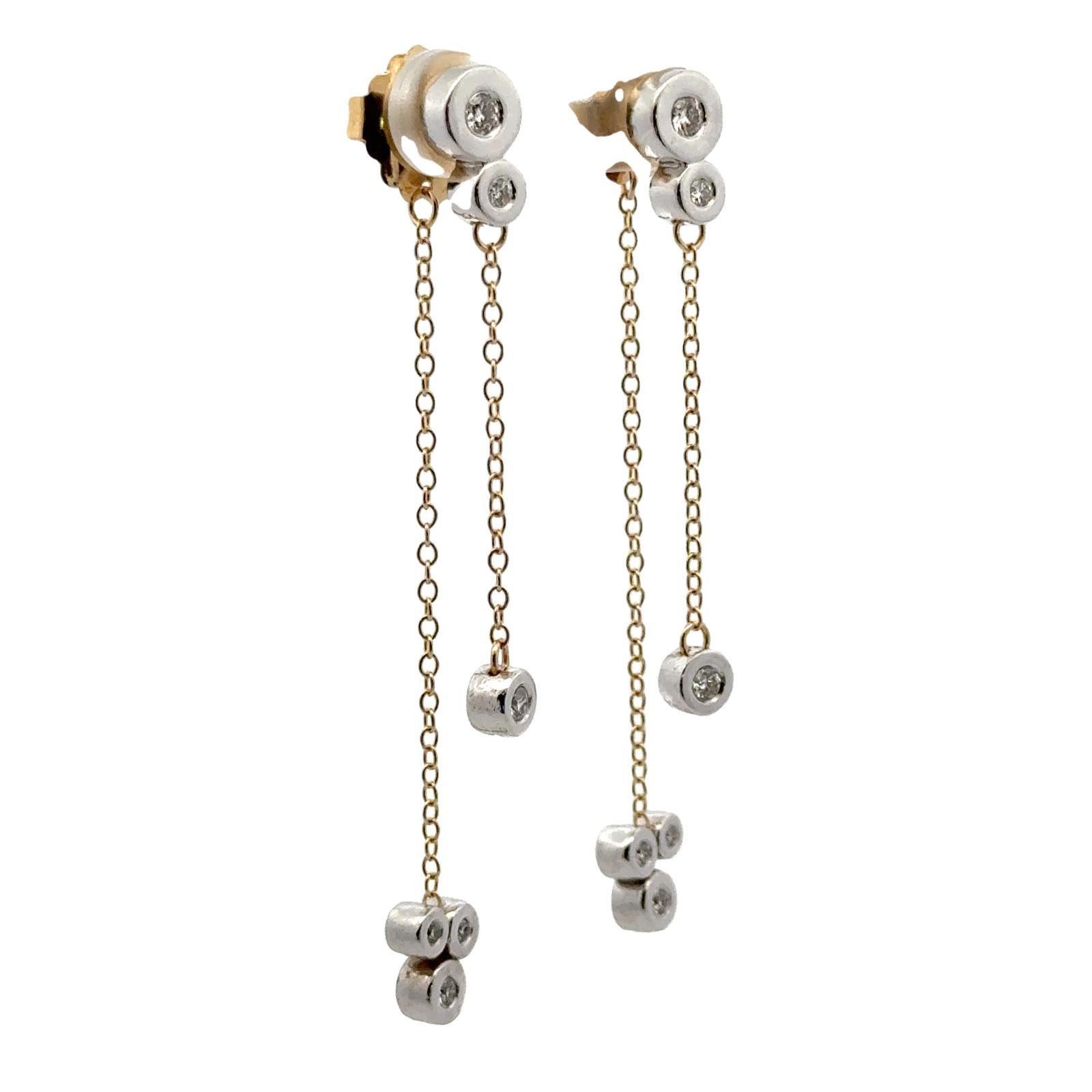 Moderne Diamant-Ohrringe aus 18 Karat zweifarbigem Gold mit Diamant-Tropfen im Zustand „Hervorragend“ in Boca Raton, FL