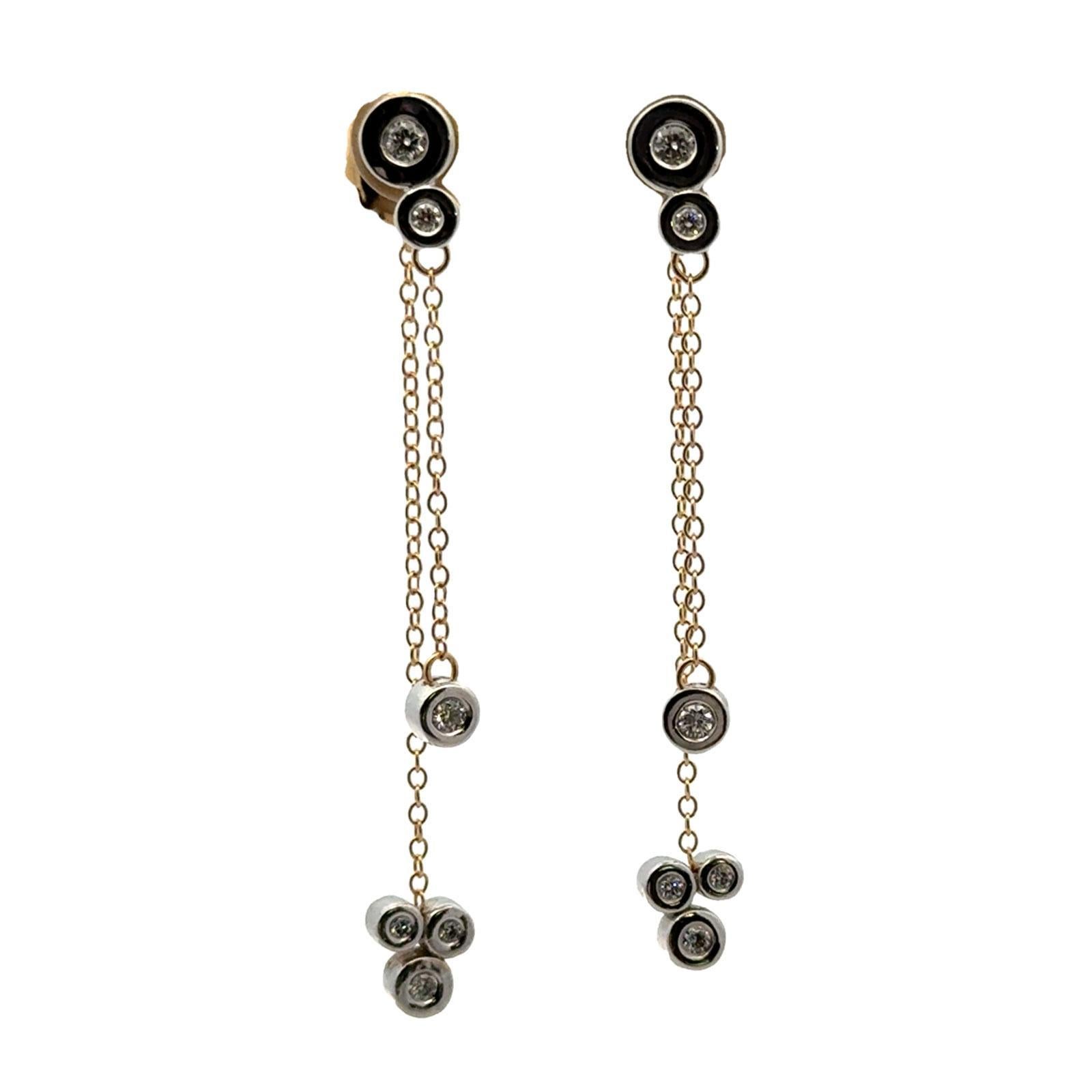 Moderne Diamant-Ohrringe aus 18 Karat zweifarbigem Gold mit Diamant-Tropfen Damen