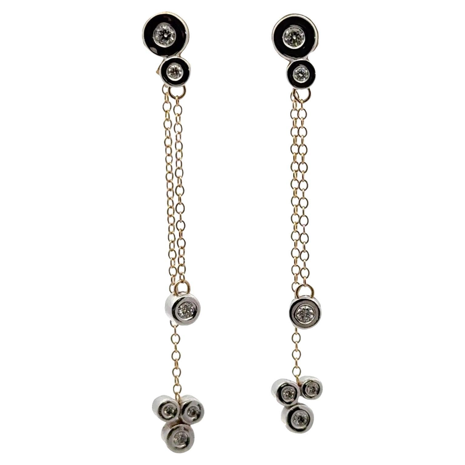 Moderne Diamant-Ohrringe aus 18 Karat zweifarbigem Gold mit Diamant-Tropfen