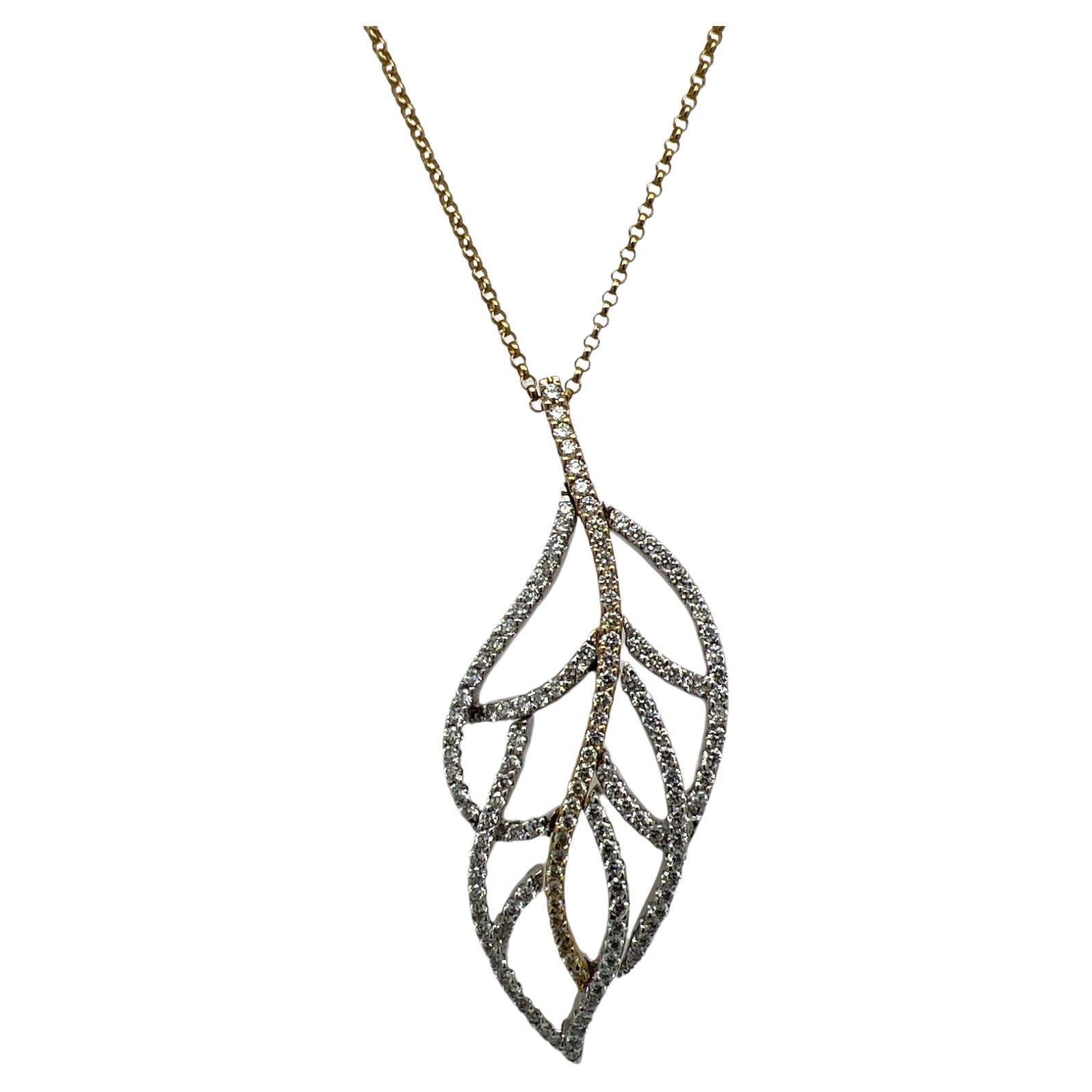 Diamond 18 Karat Two Tone Gold Leaf Pendant Necklace Modern For Sale at  1stDibs