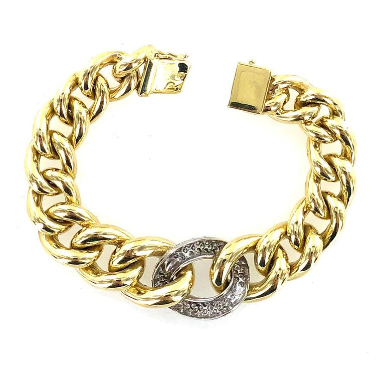 Diamond 18 Karat Two-Tone Gold Link Bracelet Signed Cetas at 1stDibs ...