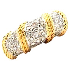 Diamond 18 Karat Two Tone Gold Rope Design Dome Band Ring