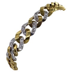Diamond 18 Karat Two-Tone Gold Tapered Curb Link Vintage Bracelet