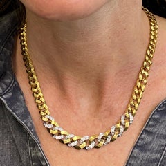 Diamond 18 Karat Two-Tone Gold Tapered Curb Link Vintage Necklace