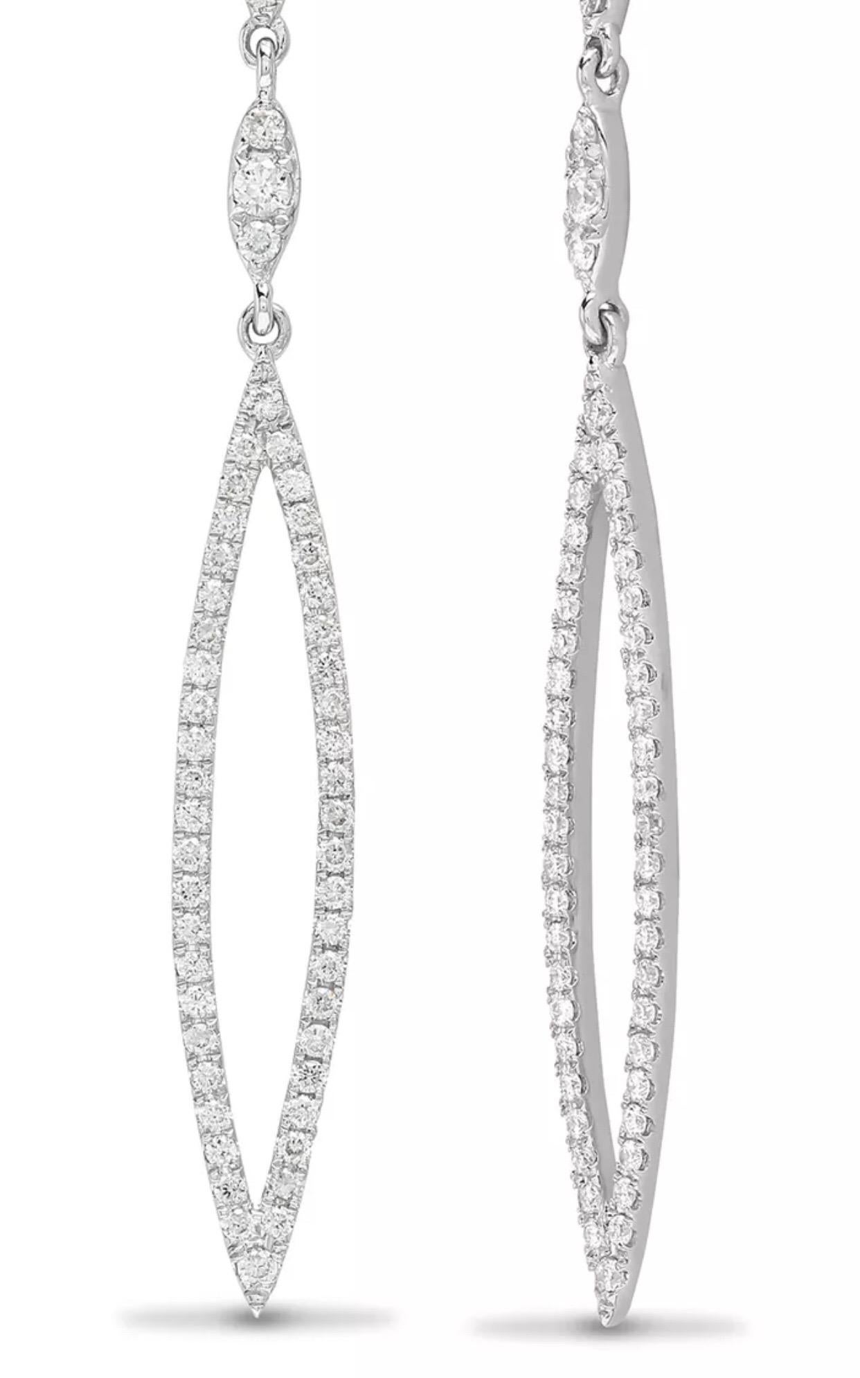 Modern Diamond 18 Karat White Gold 0.60 Carat Round Diamond London Stud Drop Earrings For Sale