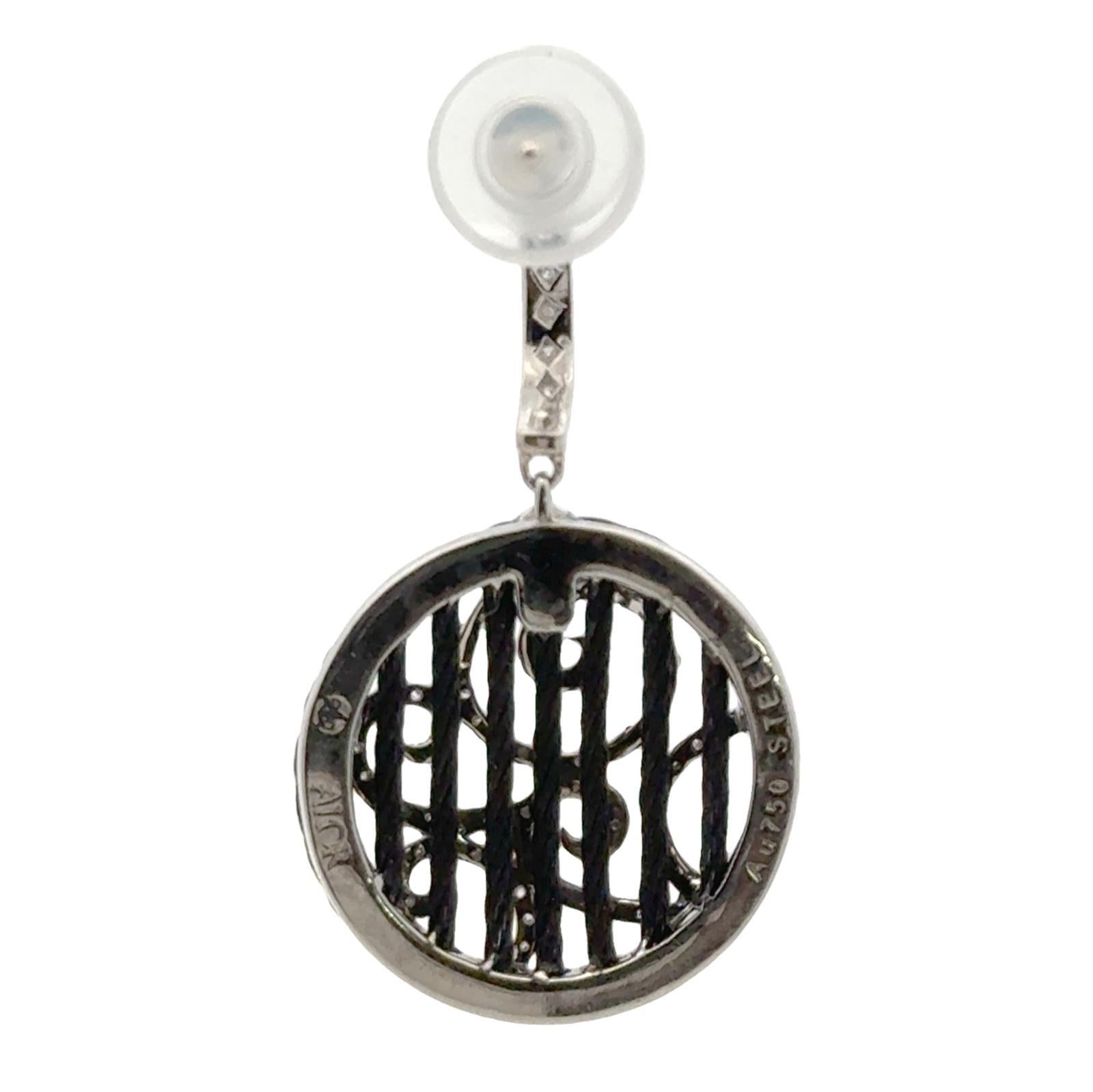 De las mujeres Pendientes de Gota Círculo de Diamante de Oro Blanco de 18 Kilates Negro Cable Empinado Diseñador Alor en venta