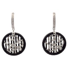Diamond 18 Karat White Gold Black Steep Cable Circle Drop Earrings Designer Alor